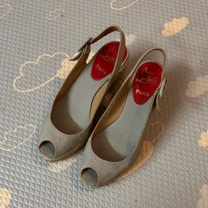 Christian Louboutin Gray blue  Peep Toe Wedges sz 37